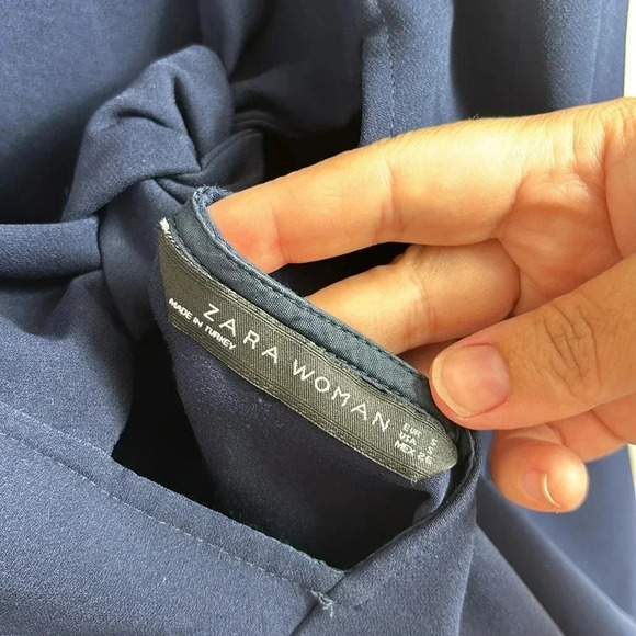 Zara Navy Blue Fit & Flare Mini Dress w/ a cutout bow back design size small - Picture 8 of 11